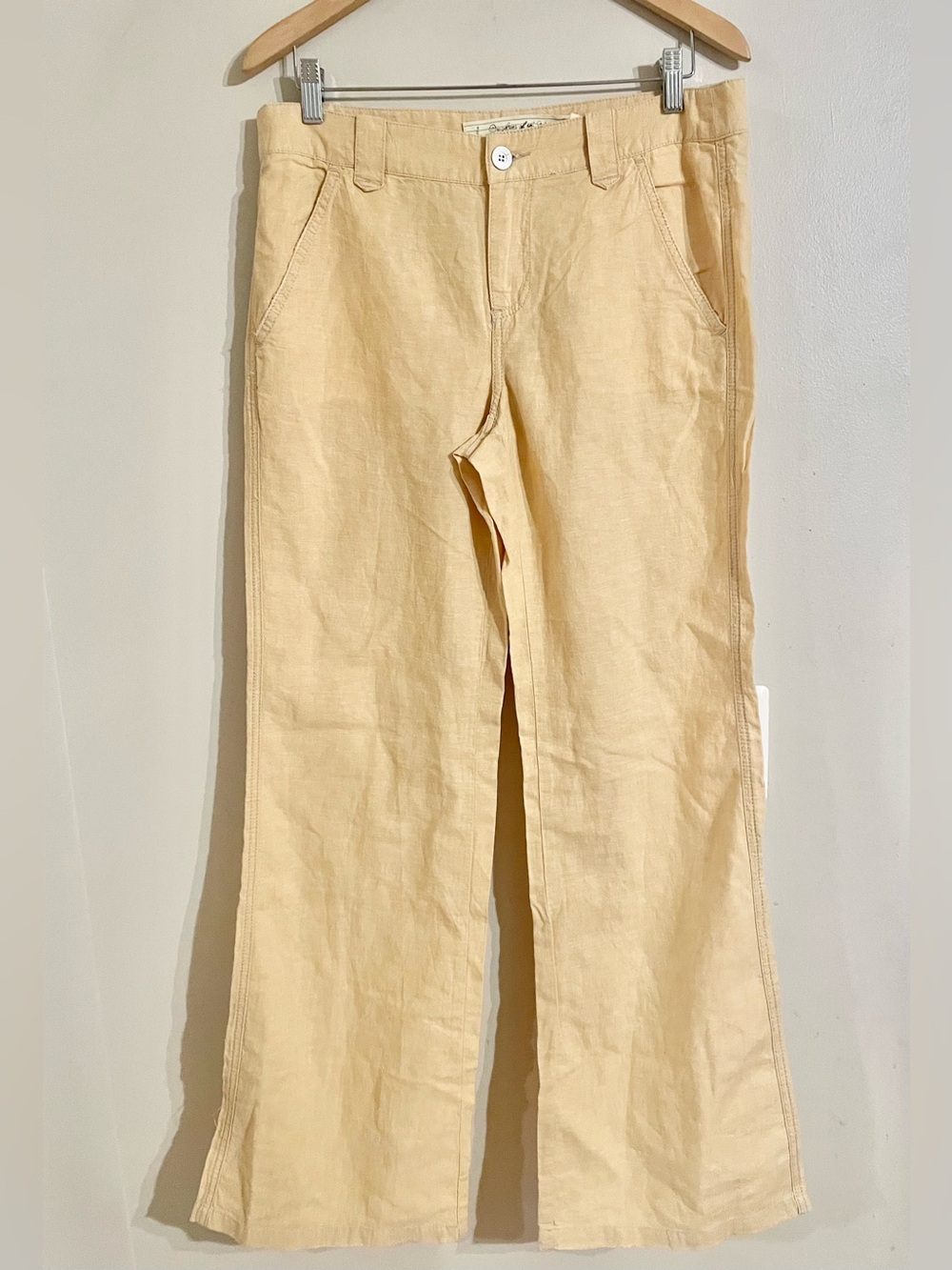 Anthropologie Wide-Leg Linen Blend Pants in Pale Yellow